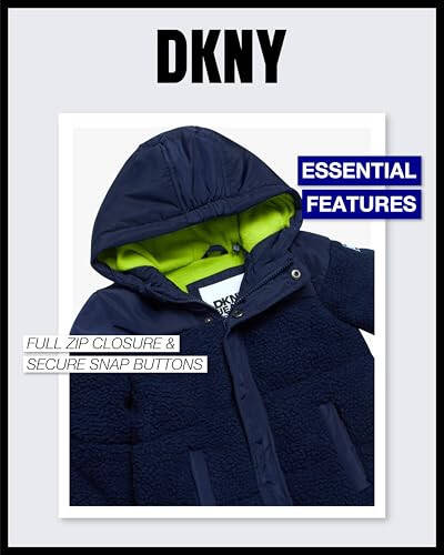 DKNY Toddler Boys Jacket - Heavyweight Polar Fleece Lined Sherpa Layette Bubble Puffer Jacket - Infant Winter Jacket (12M-4T) - 3