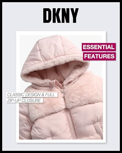 DKNY Yenidoğan, Bebek, Kız Çocuk Kışlık Mont- Kızlar İçin Polarkenet Astarlı Kapüşonlu Vatkalı Kabarcık Puffer Mont (12A-4Y) - 3