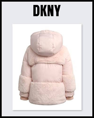 DKNY Yenidoğan, Bebek, Kız Çocuk Kışlık Mont- Kızlar İçin Polarkenet Astarlı Kapüşonlu Vatkalı Kabarcık Puffer Mont (12A-4Y) - 7