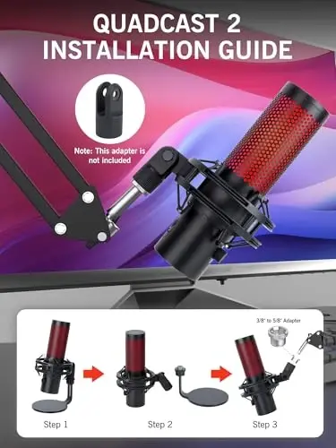 Для HyperX QuadCast 2 Boom Arm - Mic Arm, совместимый с Hyper x QuadCast, микрофонный штатив с кабельными стяжками, улучшает качество звука, микрофонный штатив для Hyperx QuadCast от SUNMON - SUNMON (1)