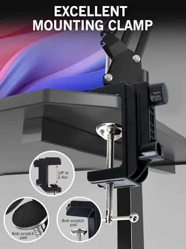 Для HyperX QuadCast 2 Boom Arm - Mic Arm, совместимый с Hyper x QuadCast, микрофонный штатив с кабельными стяжками, улучшает качество звука, микрофонный штатив для Hyperx QuadCast от SUNMON - 5