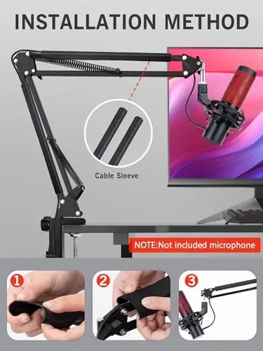 Для HyperX QuadCast 2 Boom Arm - Mic Arm, совместимый с Hyper x QuadCast, микрофонный штатив с кабельными стяжками, улучшает качество звука, микрофонный штатив для Hyperx QuadCast от SUNMON - 6