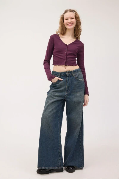 Длинная рубашка-кроп с пуговицами H1666-T10 - ADDAX