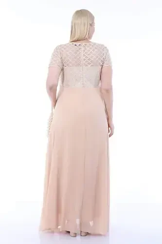 Длинное вечернее платье большого размера с квадратной деталью и блестками KL831 Экрю - 7