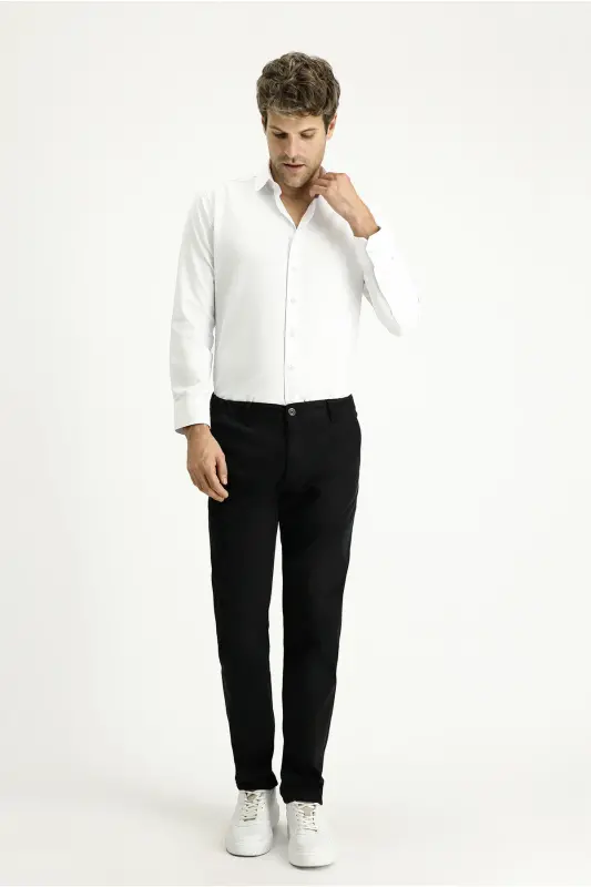 Длинный рукав Облегающий крой Классическая хлопковая рубашка, легкая в глажке - Белая - 2