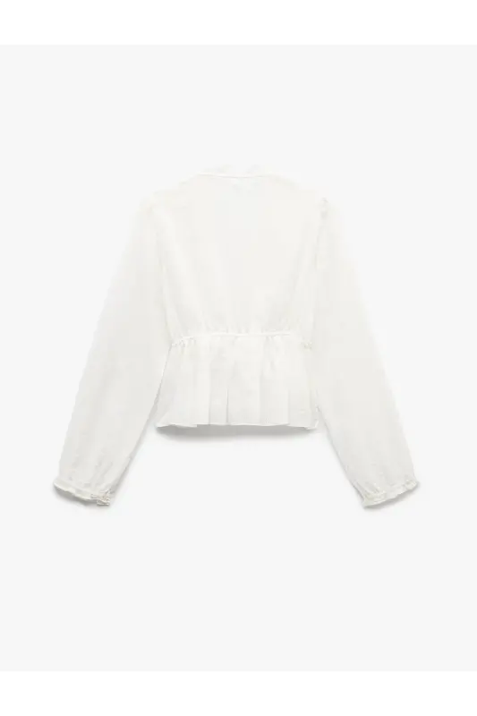 Длинный рукав V-образный вырез Вискоза Смешанный Шнуровка Ришелье - 4