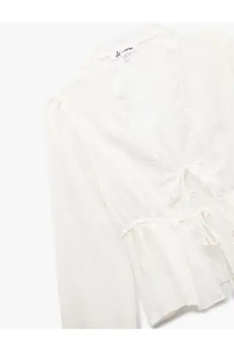 Длинный рукав V-образный вырез Вискоза Смешанный Шнуровка Ришелье - 5