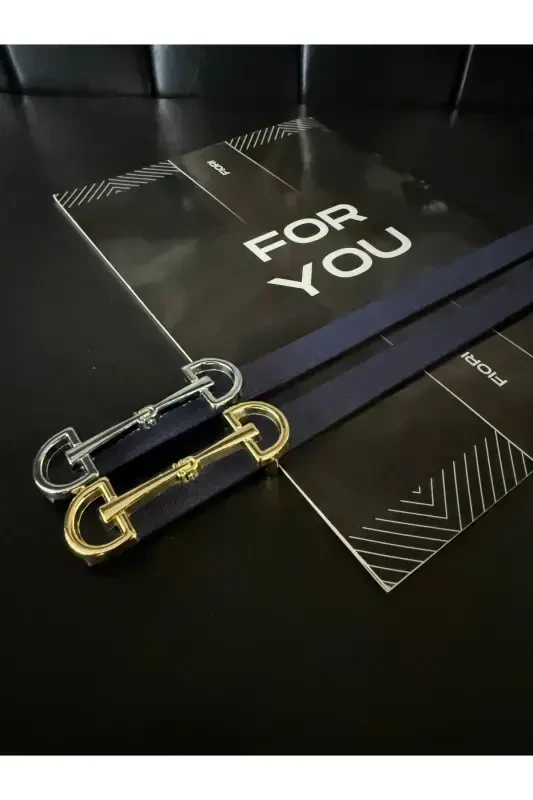 Длинный тонкий женский ремень с золотой пряжкой, ремень для куртки, ремень для рубашки, ремень для платья - темно-синий - 1