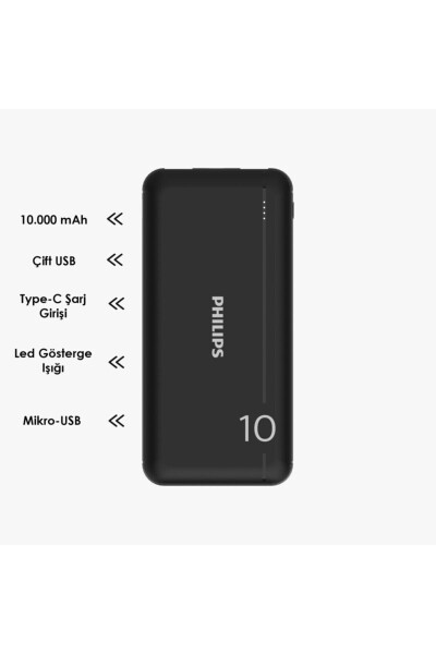 DLP1810NB 10,000 mAh Power Bank Black (2 Outputs) - PHILIPS