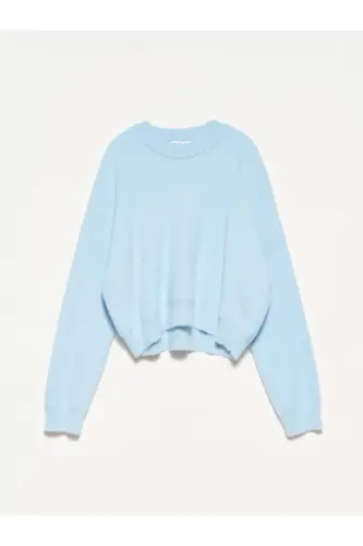 DLVN 10276 BICYCLE COLLAR SOFT TEXTURED SWEATER - BLUE-Blue - 1