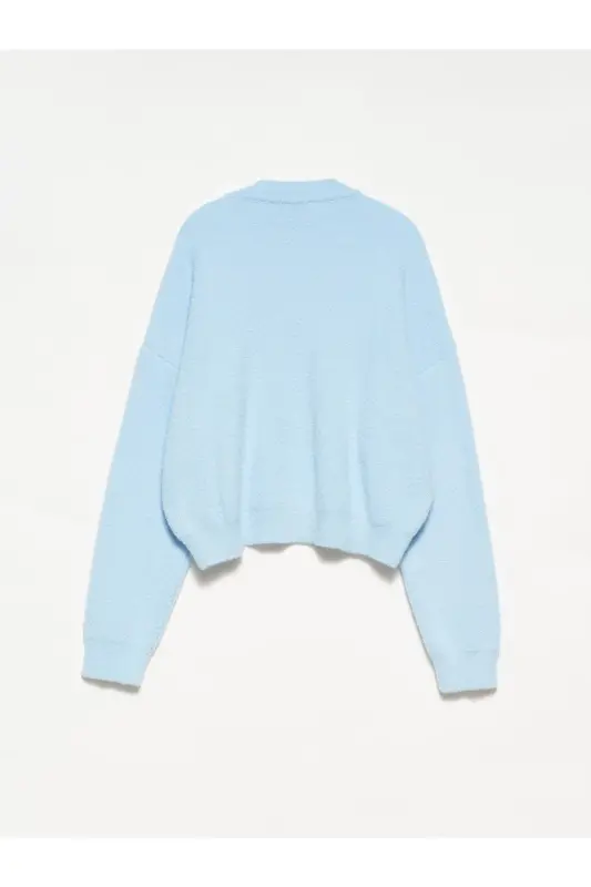 DLVN 10276 BICYCLE COLLAR SOFT TEXTURED SWEATER - BLUE-Blue - 2