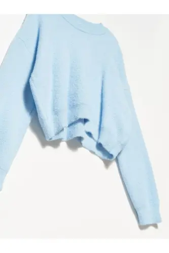 DLVN 10276 BICYCLE COLLAR SOFT TEXTURED SWEATER - BLUE-Blue - 3