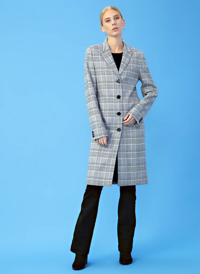 DM X Boyner Deçlong Men's Collar Basic Plaid Gray Women's Coat - 6