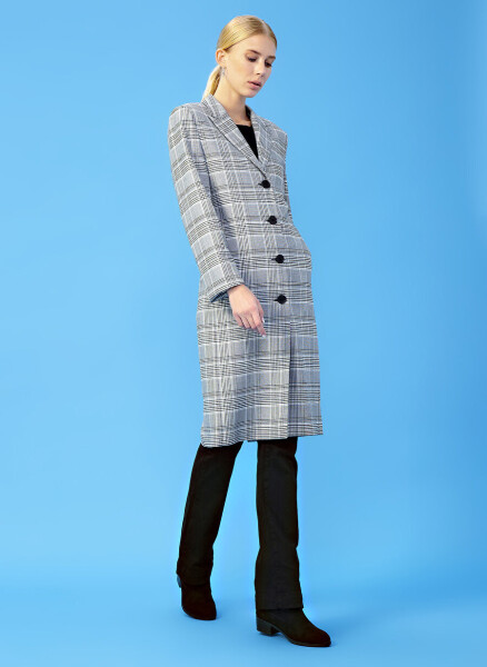 DM X Boyner Deçlong Men's Collar Basic Plaid Gray Women's Coat - 7