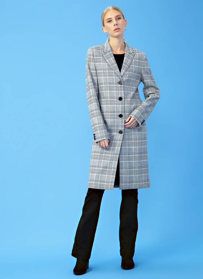 DM X Boyner Deçlong Men's Collar Basic Plaid Gray Women's Coat - 1