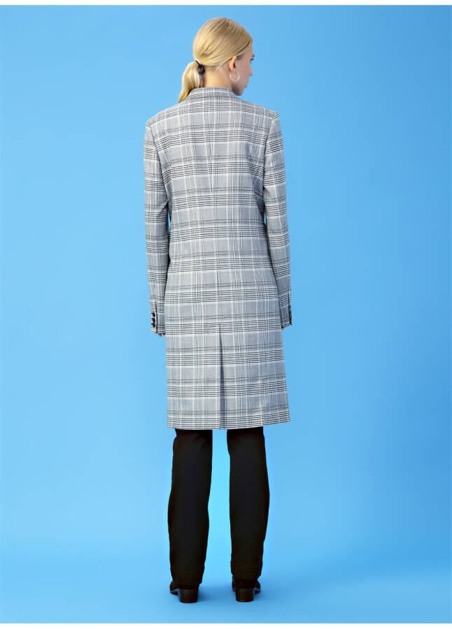 DM X Boyner Deçlong Men's Collar Basic Plaid Gray Women's Coat - 13