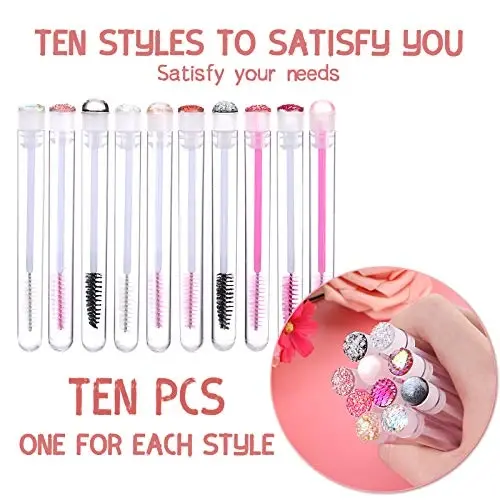 Dming 10pcs Eyelash brush Lash Wand Makeup tool Eyelash Extension supplies Cleaning brush Diamond Mascara mix color - DMING (1)