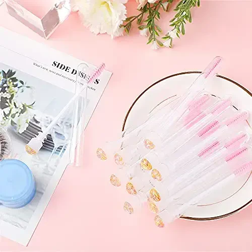 Dming 20pcs Eyelash brush Lash Wand Makeup tool Eyelash Extension supplies Cleaning brush Diamond Mascara foil pink - 6