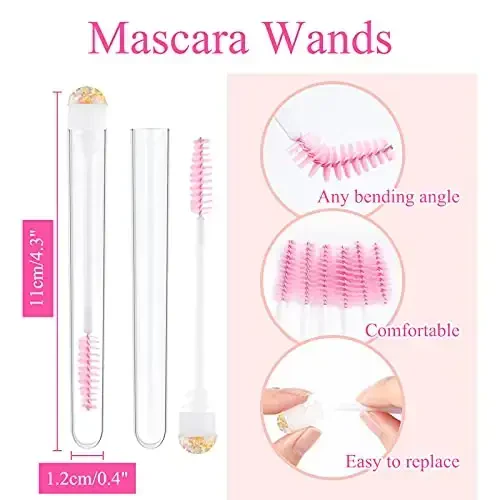 Dming 20pcs Eyelash brush Lash Wand Makeup tool Eyelash Extension supplies Cleaning brush Diamond Mascara foil pink - 2