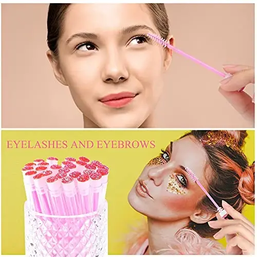 Dming 20pcs Eyelash brush Lash Wand Makeup tool Eyelash Extension supplies Cleaning brush Diamond Mascara star d pink - 4