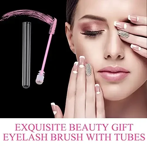 Dming 20 Pieces Disposable Mascara Brushes Eyelash Brush Wand Diamond Mascara Wands with Tube Makeup Tool Lash Spoolies Sanitary Brushes Lash Extension Supplies (Tube Sky Pink 20) - 3