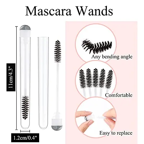 Dming 20 Pieces Disposable Mascara Brushes Eyelash Brush Lash Wand Diamond Mascara Wands with Tube Makeup Tool Lash Spoolies Sanitary Brushes Lash Extension Supplies (tube sky black 20) - DMING (1)