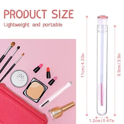 Dming 20 Pieces Disposable Mascara Brushes Eyelash Brush Lash Wand Diamond Mascara Wands with Tube Makeup Tool Lash Spoolies Sanitary Brushes Lash Extension Supplies (tube scale l pink 20) - 5