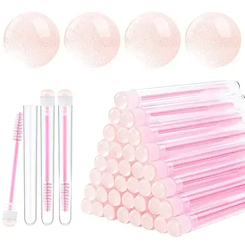 Dming 20 Pieces Disposable Mascara Brushes Eyelash Brush Wand Diamond Mascara Wands with Tube Makeup Tool Lash Spoolies Sanitary Brushes Lash Extension Supplies (Tube Sky Pink 20) 