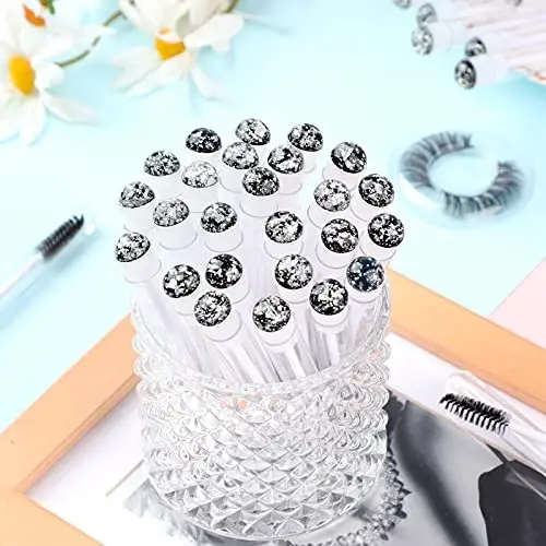 Dming 20pcs Eyelash brush Lash Wand Makeup tool Eyelash Extension supplies Cleaning brush Diamond Mascara foil black - 5