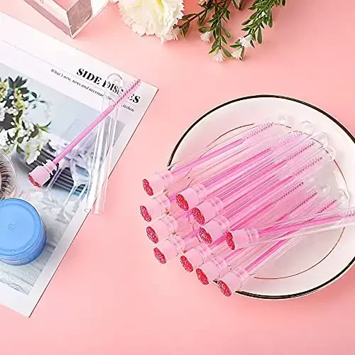 Dming 20pcs Eyelash brush Lash Wand Makeup tool Eyelash Extension supplies Cleaning brush Diamond Mascara star d pink - 6
