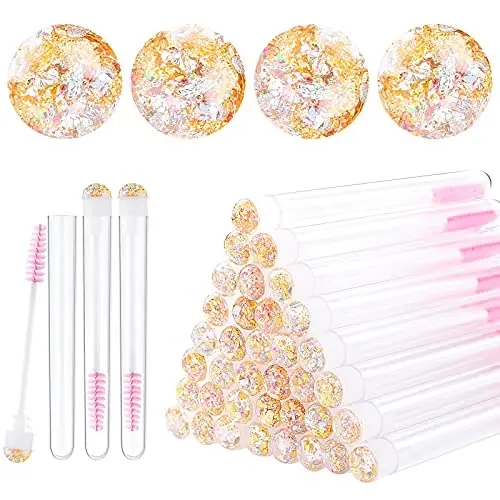 Dming 50pcs Eyelash brush Lash Wand Makeup tool Eyelash Extension supplies Cleaning brush Diamond Mascara foil pink - 1