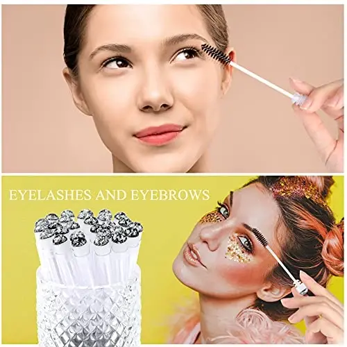 Dming 50pcs Eyelash brush Lash Wand Makeup tool Eyelash Extension supplies Cleaning brush Diamond Mascara foil black - 4