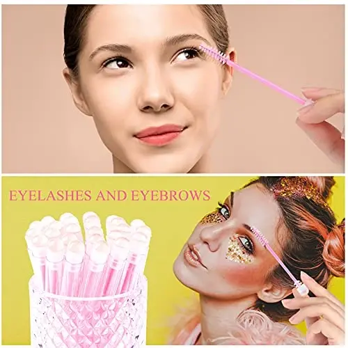 Dming 50pcs Eyelash brush Lash Wand Makeup tool Eyelash Extension supplies Cleaning brush Diamond Mascara sky pink - 4