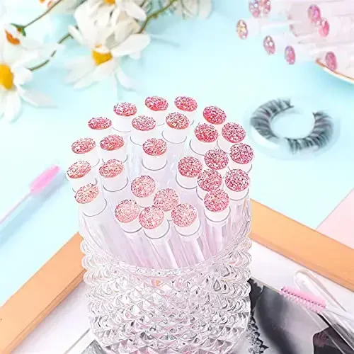 Dming 50pcs Eyelash brush Lash Wand Makeup tool Eyelash Extension supplies Cleaning brush Diamond Mascara star l pink - 5