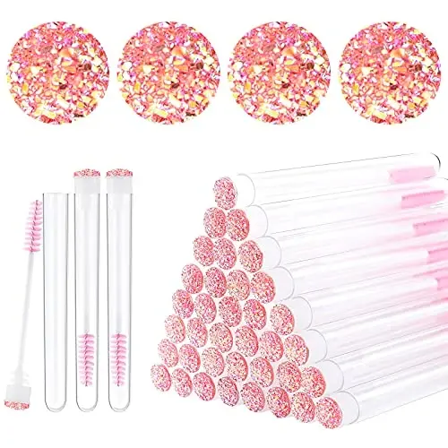 Dming 50pcs Eyelash brush Lash Wand Makeup tool Eyelash Extension supplies Cleaning brush Diamond Mascara star l pink - 1