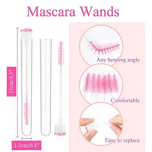 Dming 50pcs Eyelash brush Lash Wand Makeup tool Eyelash Extension supplies Cleaning brush Diamond Mascara star l pink - 2
