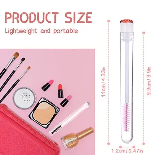 Dming 50 Pieces Disposable Mascara Brushes Eyelash Brush Lash Wand Diamond Mascara Wands with Tube Makeup Tool Lash Spoolies Sanitary Brushes Lash Extension Supplies (tube scale l pink 50) - 3