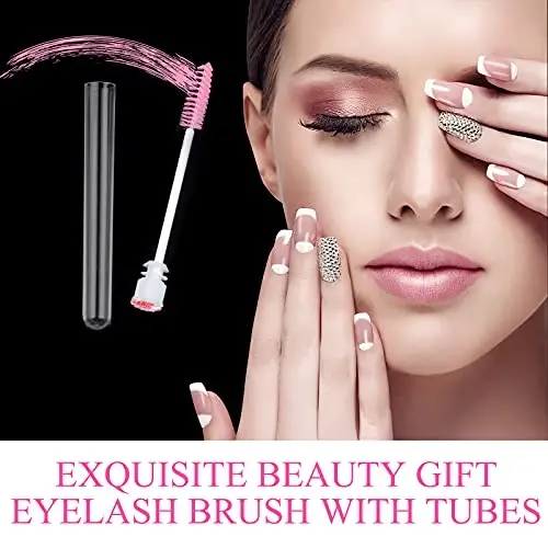Dming 50 Pieces Disposable Mascara Brushes Eyelash Brush Lash Wand Diamond Mascara Wands with Tube Makeup Tool Lash Spoolies Sanitary Brushes Lash Extension Supplies (tube scale l pink 50) - 4