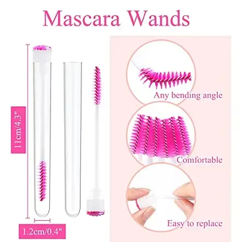 Dming 50 Piece Disposable Mascara Brushes Eyelash Extension Brush Diamond Mascara Wands with Tube Spoolies Lash Brush Makeup Tool Lash Extension Supplies (Scale D Pink 50) - DMING (1)