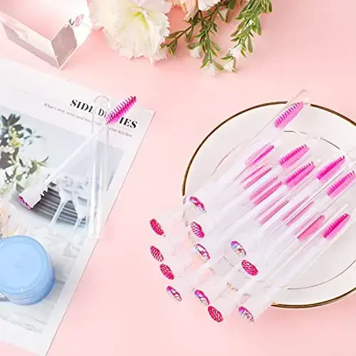 Dming 50 Piece Disposable Mascara Brushes Eyelash Extension Brush Diamond Mascara Wands with Tube Spoolies Lash Brush Makeup Tool Lash Extension Supplies (Scale D Pink 50) - 7