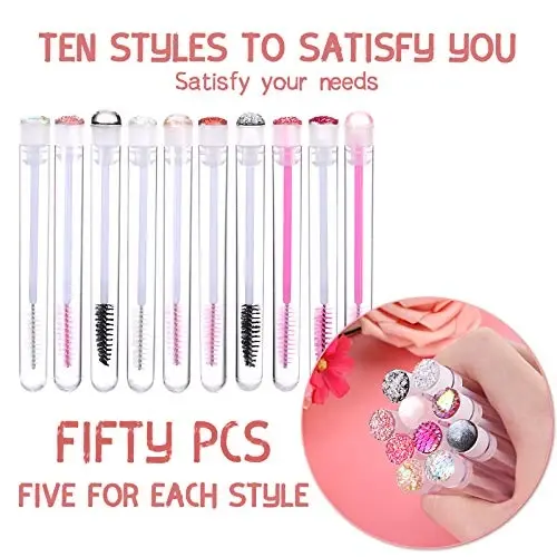 Dming 50 Piece Disposable Mascara Brushes Eyelash Extension Brush Diamond Mascara Wands with Tube Spoolies Lash Brush Makeup Tool Lash Extension Supplies (Scale D Pink 50) - 2