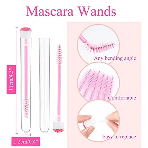 Dming 50-Piece Disposable Mascara Brushes - Eyelash Brushes, Diamond Mascara Wands with Tube, Makeup Tool, Lash Spoolies, Sanitary Brushes, Lash Extension Supplies (Tube Star D Pink 50) - DMING (1)