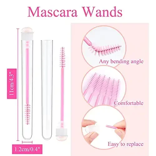 Dming 50pcs Eyelash brush Lash Wand Makeup tool Eyelash Extension supplies Cleaning brush Diamond Mascara sky pink - 2