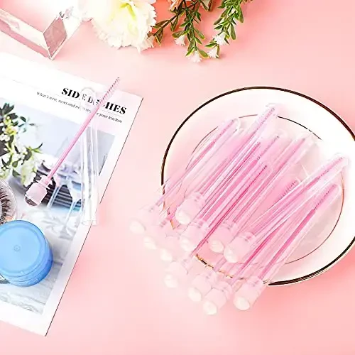Dming 50pcs Eyelash brush Lash Wand Makeup tool Eyelash Extension supplies Cleaning brush Diamond Mascara sky pink - 7
