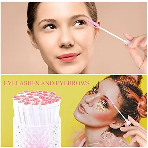 Dming 50pcs Eyelash brush Lash Wand Makeup tool Eyelash Extension supplies Cleaning brush Diamond Mascara star l pink - 4