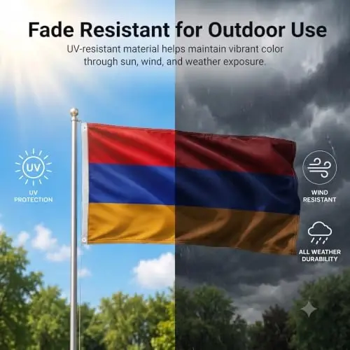 DMSE Armenia National Flag, 2ft x 3ft - Fade-Resistant Outdoor & Indoor Flag - Quad-Stitched Fly End & Heavy-Duty Brass Grommets (2ft x 3ft) - 3