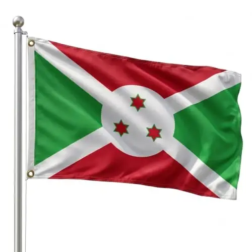 DMSE Burundi National Flag, 3ft x 5ft - Fade-Resistant Outdoor & Indoor Flag - Quad-Stitched Fly End & Heavy-Duty Brass Grommets (3ft x 5ft) - 1