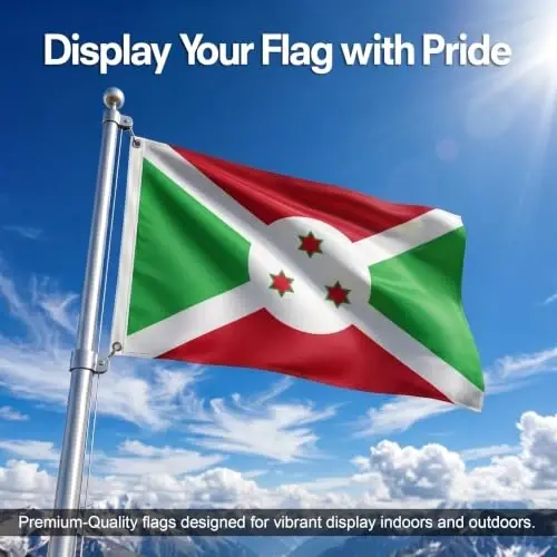 DMSE Burundi National Flag, 3ft x 5ft - Fade-Resistant Outdoor & Indoor Flag - Quad-Stitched Fly End & Heavy-Duty Brass Grommets (3ft x 5ft) - DMSE Wholesale (1)