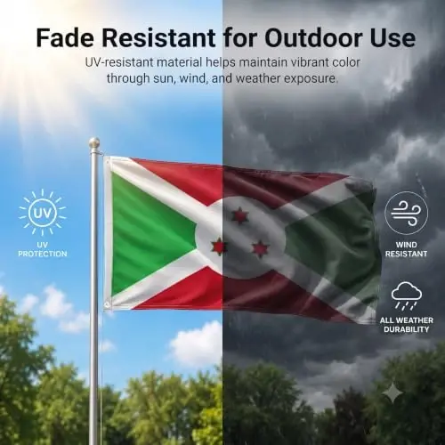 DMSE Burundi National Flag, 3ft x 5ft - Fade-Resistant Outdoor & Indoor Flag - Quad-Stitched Fly End & Heavy-Duty Brass Grommets (3ft x 5ft) - 3