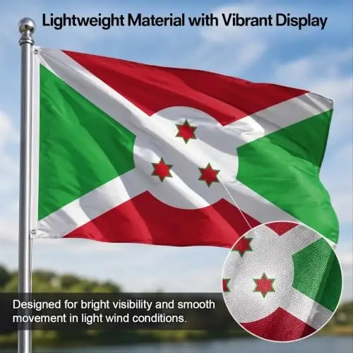 DMSE Burundi National Flag, 3ft x 5ft - Fade-Resistant Outdoor & Indoor Flag - Quad-Stitched Fly End & Heavy-Duty Brass Grommets (3ft x 5ft) - 6
